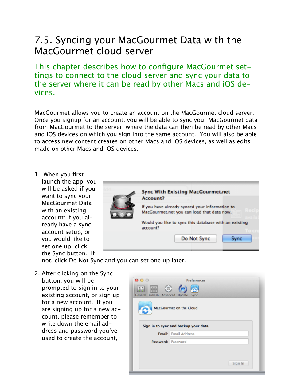 Syncing your macgourmet data with the, Macgourmet cloud server | Mariner Software MacGourmet User Manual | Page 53 / 67