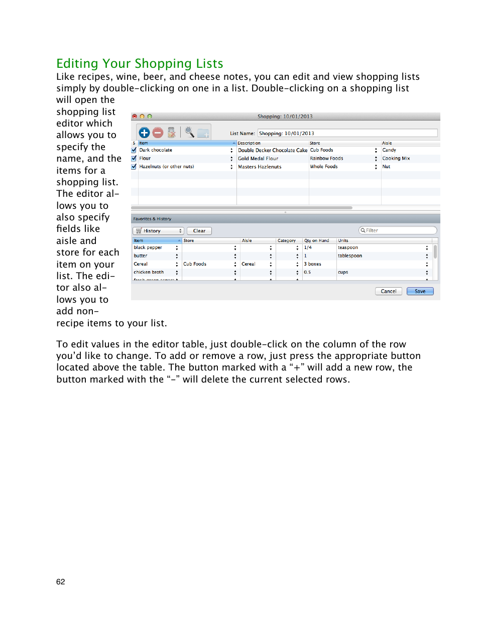 Editing your shopping lists | Mariner Software MacGourmet User Manual | Page 62 / 67