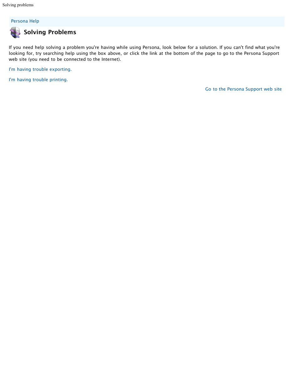 Solvingproblems, Solving problems | Mariner Software Persona for Mac User Manual | Page 32 / 35
