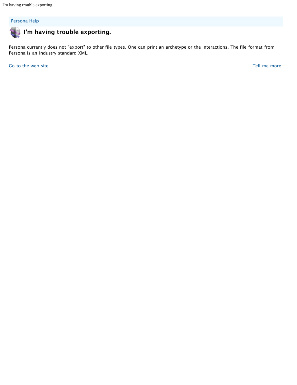 Problem2, I'm having trouble exporting | Mariner Software Persona for Mac User Manual | Page 35 / 35