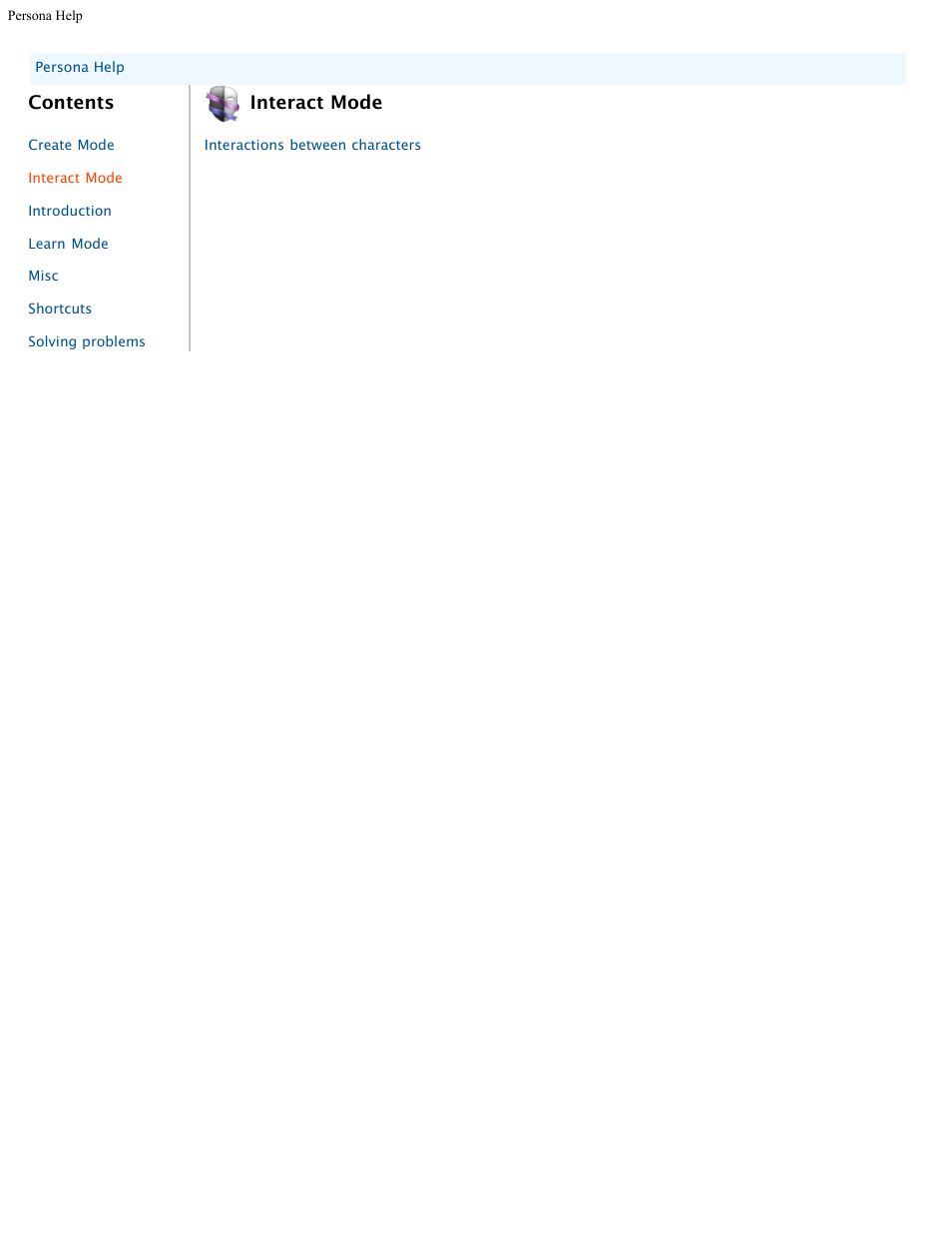 Helpcategory3, Persona help, Interact mode | Mariner Software Persona for Mac User Manual | Page 6 / 35