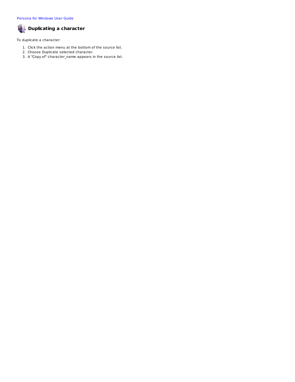 Duplicating a character | Mariner Software Persona for Windows User Manual | Page 10 / 34