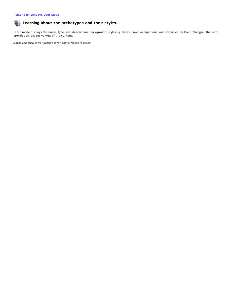 Learning about the archetypes and their styles | Mariner Software Persona for Windows User Manual | Page 15 / 34