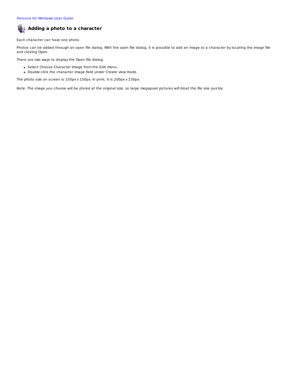 Adding a photo to a character | Mariner Software Persona for Windows User Manual | Page 16 / 34