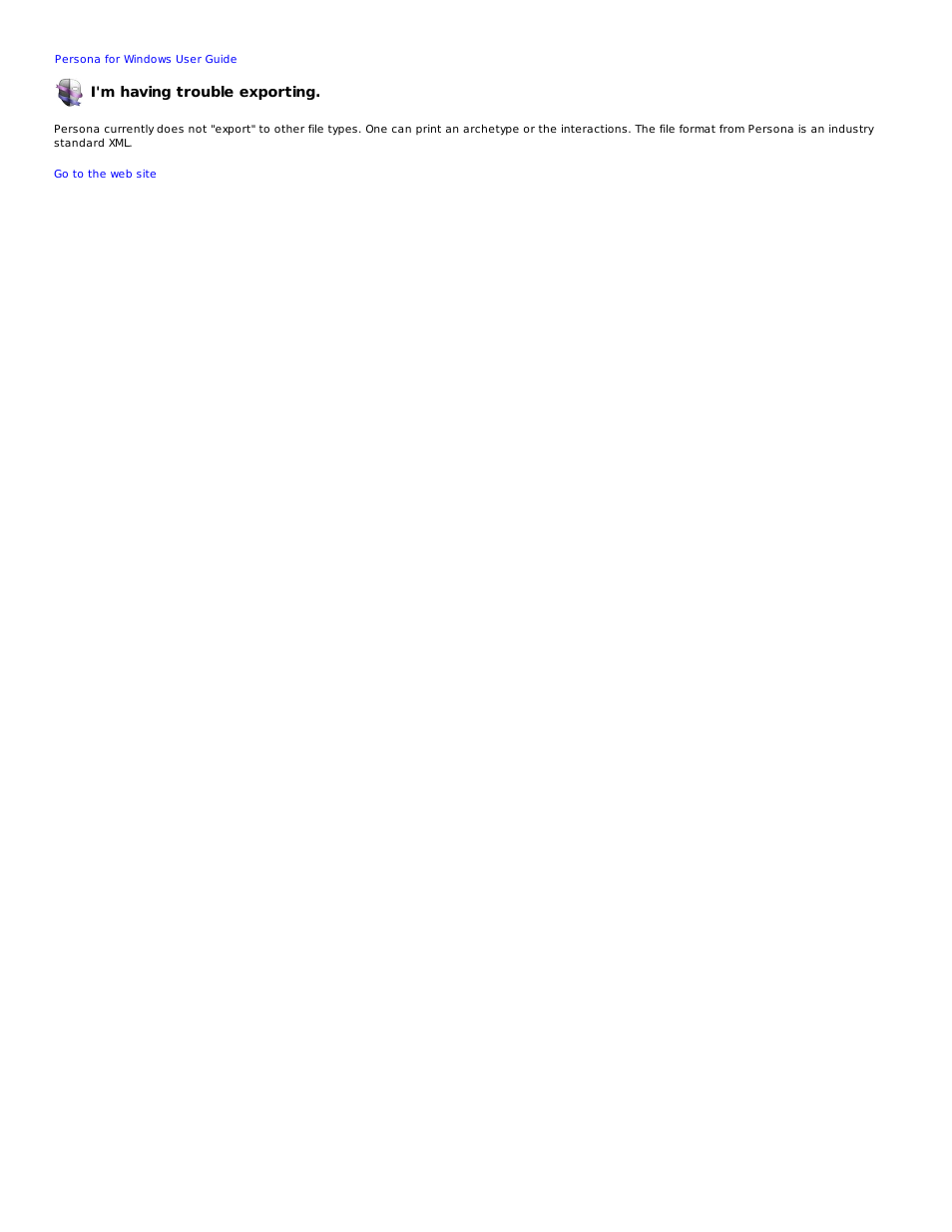 I'm having trouble exporting | Mariner Software Persona for Windows User Manual | Page 27 / 34