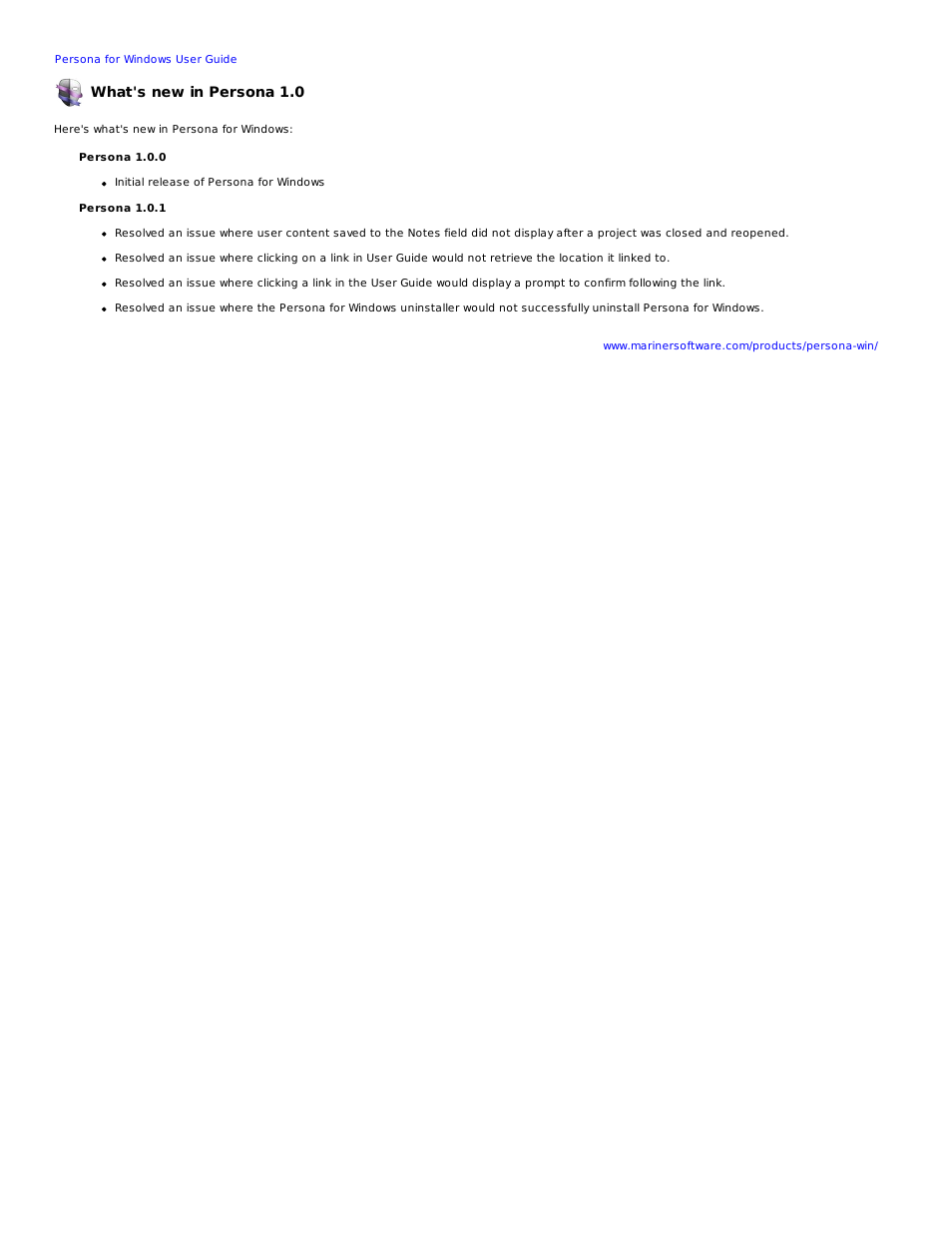 What's new in persona, What's new in persona 1.0 | Mariner Software Persona for Windows User Manual | Page 29 / 34