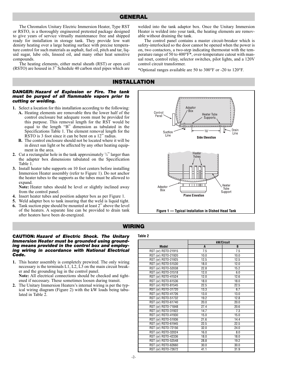 General, Wiring installation | Chromalox RST PN400-3 User Manual | Page 2 / 6