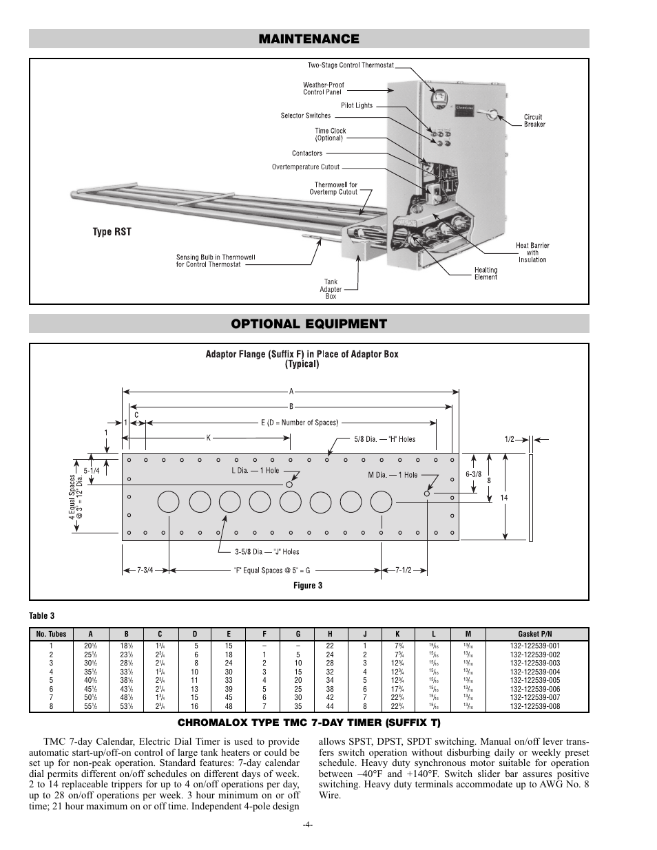 Maintenance optional equipment, Chromalox type tmc 7-day timer (suffix t), Table 3 | Figure 3 | Chromalox RST PN400-3 User Manual | Page 4 / 6