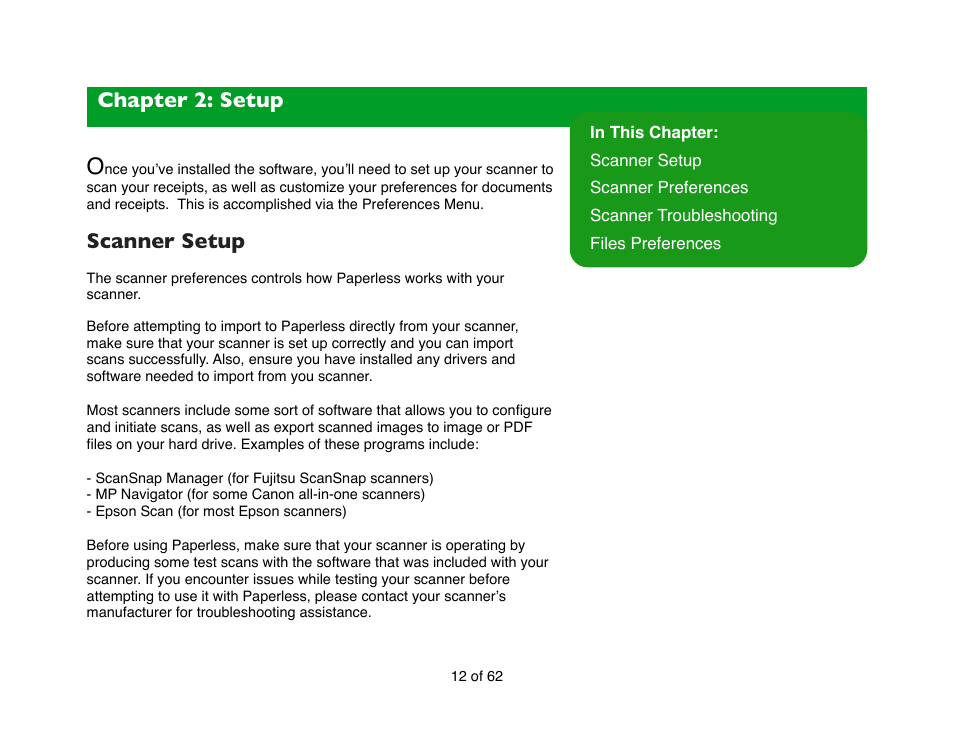 Chapter 2: setup, Scanner setup | Mariner Software Narrator for Windows User Manual | Page 12 / 62