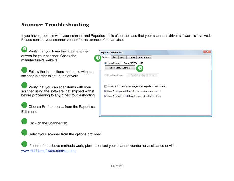 Scanner troubleshooting | Mariner Software Narrator for Windows User Manual | Page 14 / 62