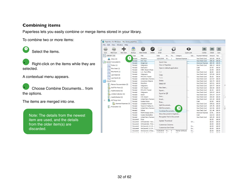 Combining items | Mariner Software Narrator for Windows User Manual | Page 32 / 62