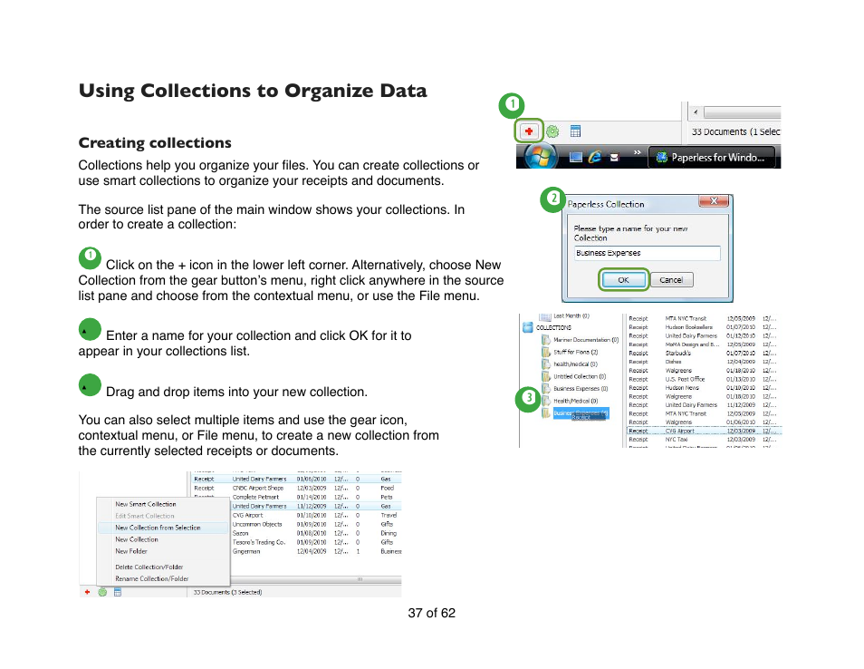 Using collections to organize data, Creating collections | Mariner Software Narrator for Windows User Manual | Page 37 / 62