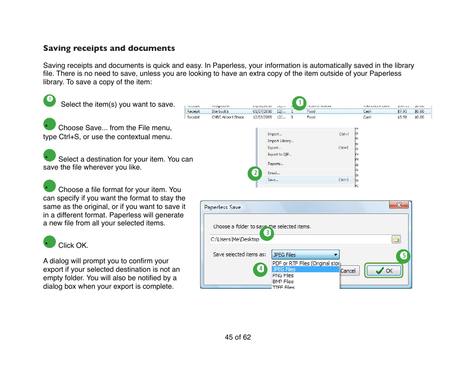 Saving receipts and documents | Mariner Software Narrator for Windows User Manual | Page 45 / 62