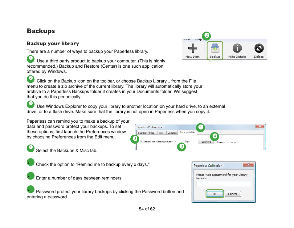 Backups, Backup your library | Mariner Software Narrator for Windows User Manual | Page 54 / 62