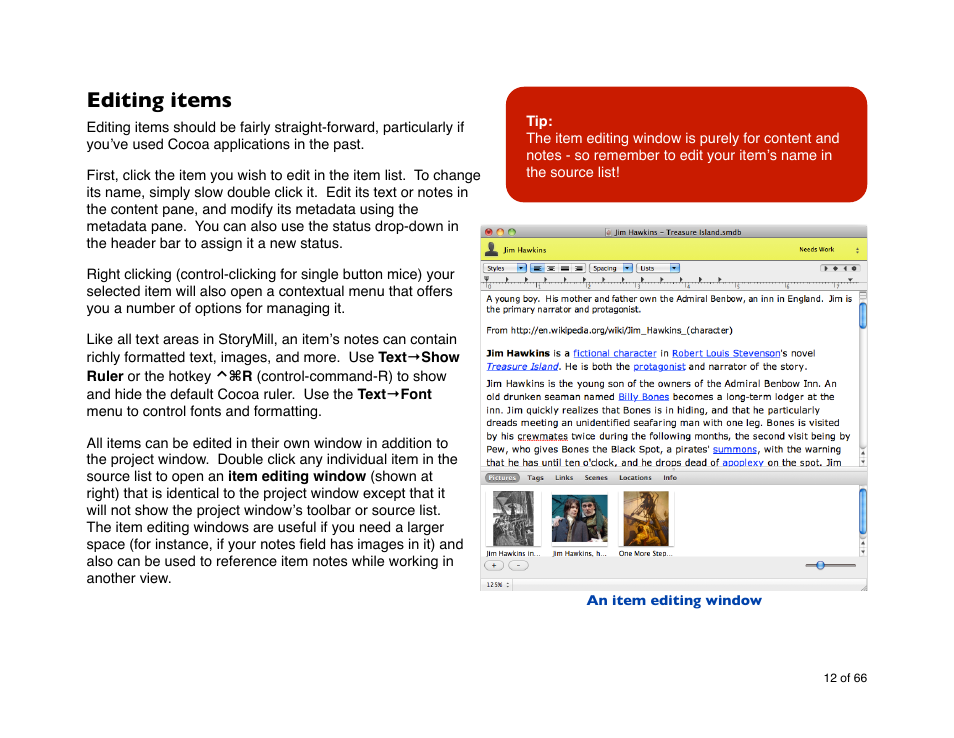 Editing items | Mariner Software StoryMill for Mac User Manual | Page 12 / 66