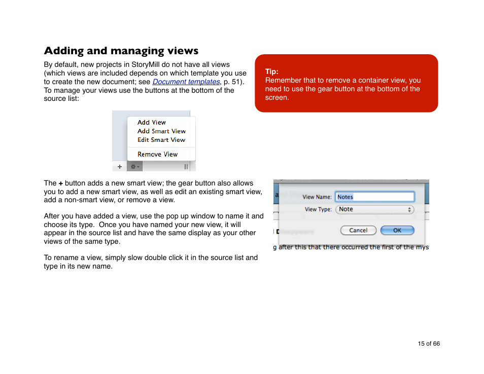 Adding and managing views | Mariner Software StoryMill for Mac User Manual | Page 15 / 66