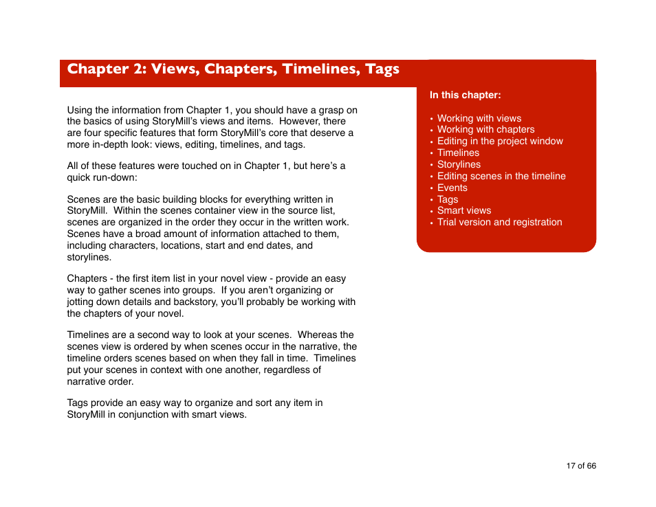 Chapter 2: views, chapters, timelines, tags | Mariner Software StoryMill for Mac User Manual | Page 17 / 66