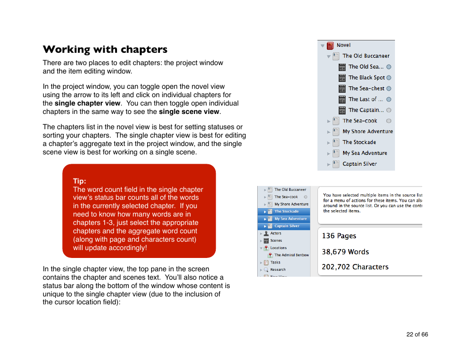 Working with chapters | Mariner Software StoryMill for Mac User Manual | Page 22 / 66