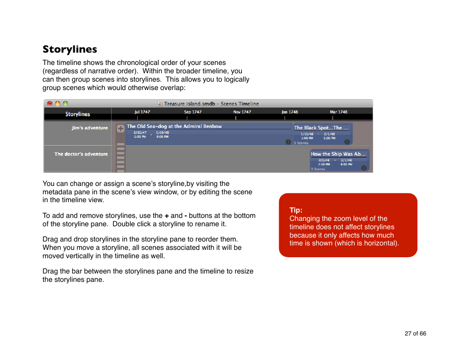 Storylines | Mariner Software StoryMill for Mac User Manual | Page 27 / 66