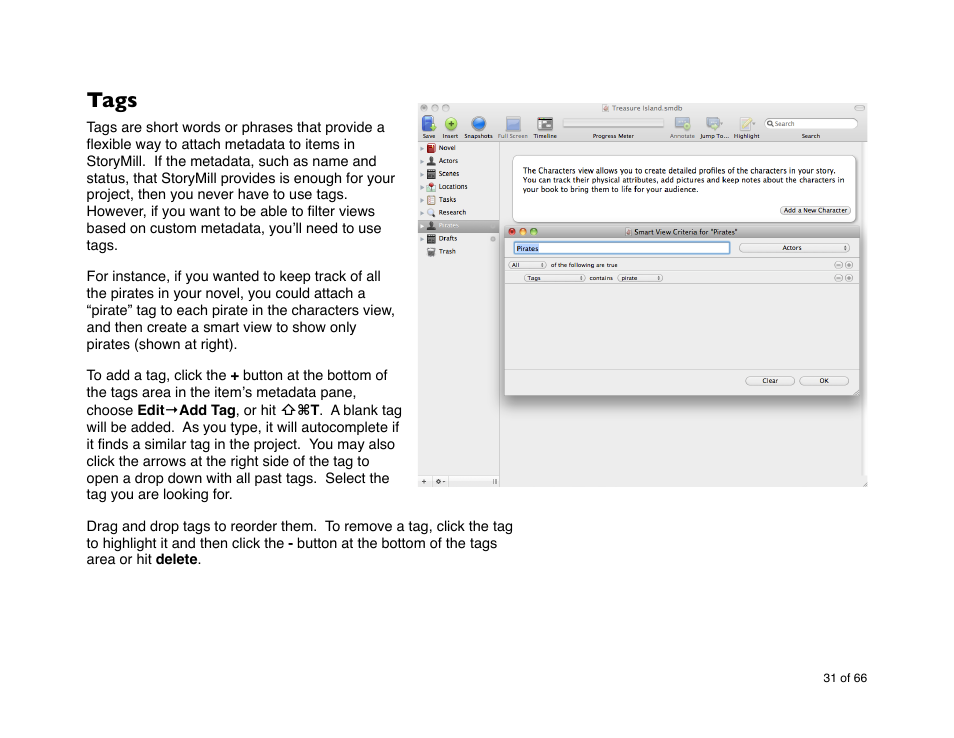 Tags | Mariner Software StoryMill for Mac User Manual | Page 31 / 66