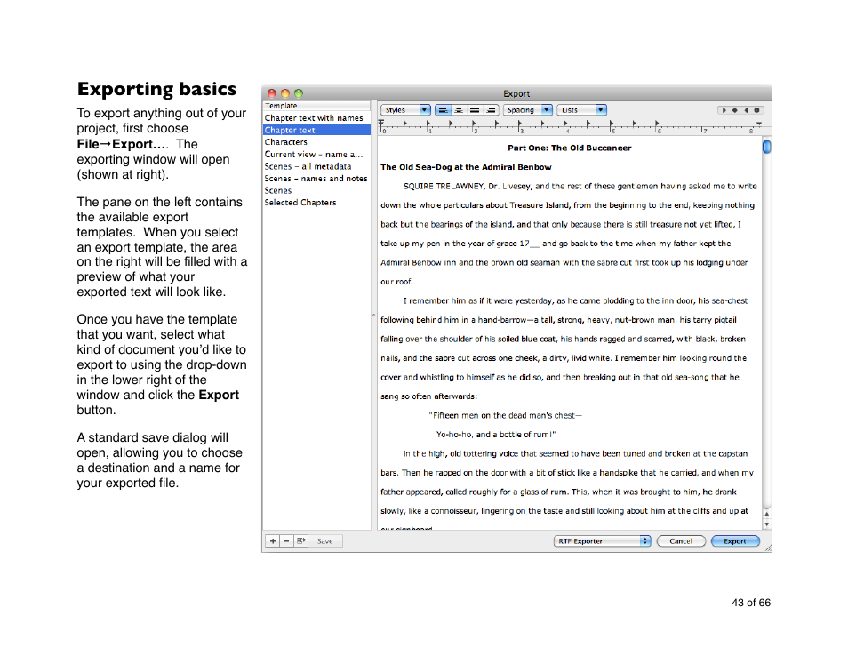 Exporting basics | Mariner Software StoryMill for Mac User Manual | Page 43 / 66