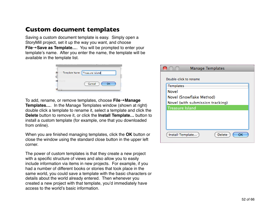 Custom document templates | Mariner Software StoryMill for Mac User Manual | Page 52 / 66