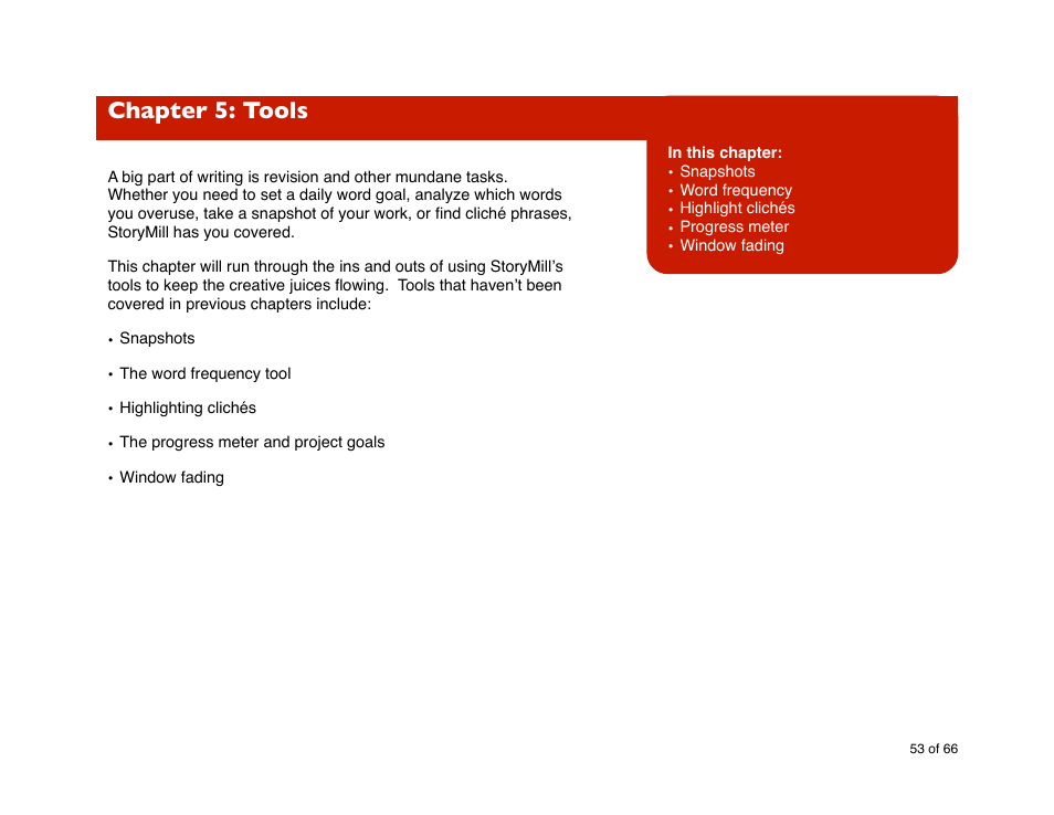 Chapter 5: tools | Mariner Software StoryMill for Mac User Manual | Page 53 / 66