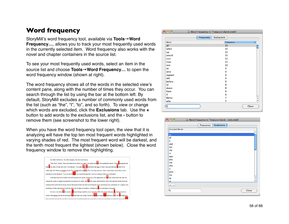 Word frequency | Mariner Software StoryMill for Mac User Manual | Page 56 / 66