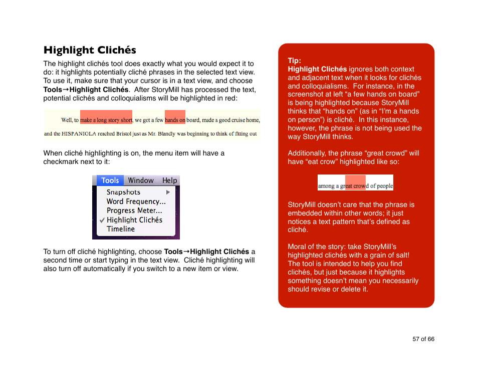 Highlight clichés | Mariner Software StoryMill for Mac User Manual | Page 57 / 66