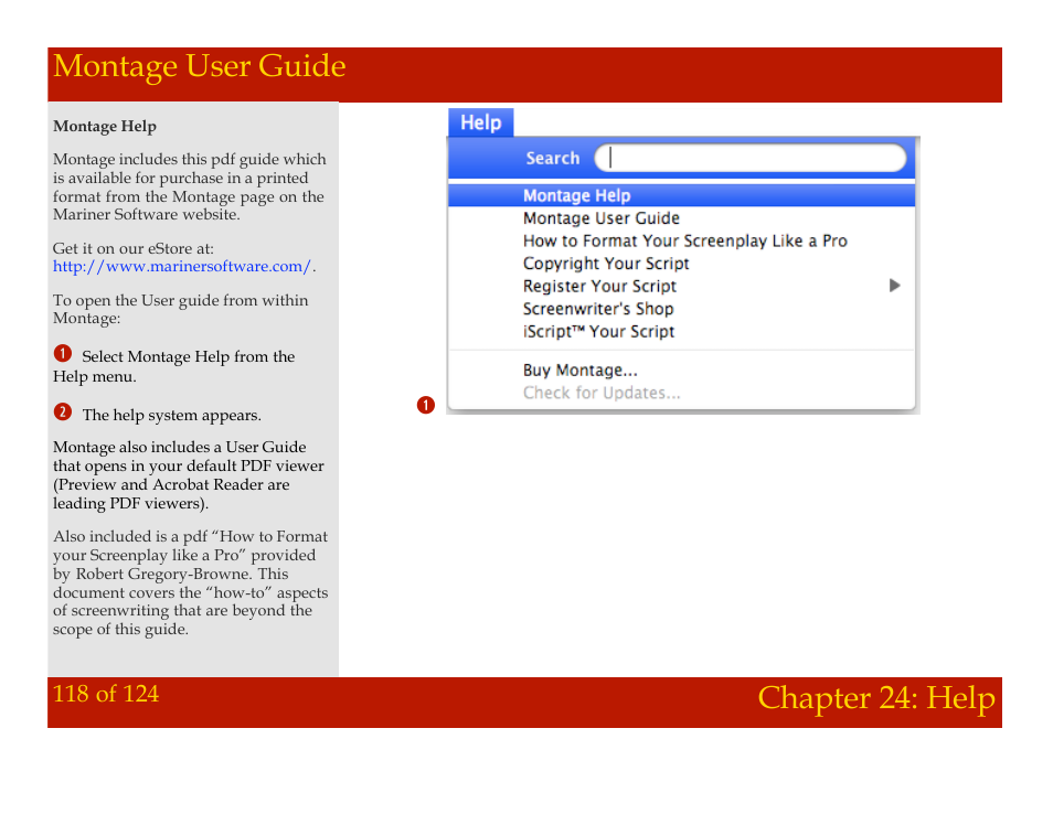 Montage user guide, Chapter 24: help | Mariner Software Montage for Mac User Manual | Page 118 / 124