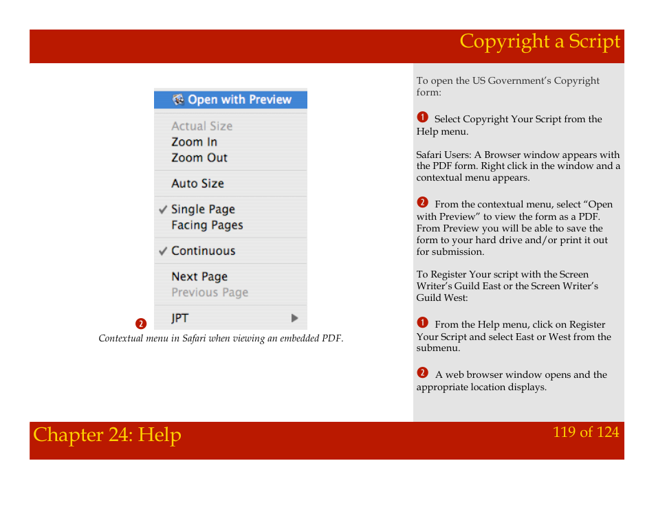 Copyright a script, Chapter 24: help copyright a script, Chapter 24: help | Mariner Software Montage for Mac User Manual | Page 119 / 124