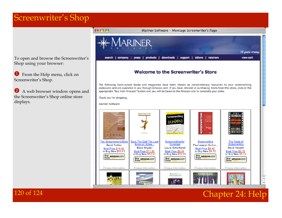 Screenwriter’s shop, Chapter 24: help screenwriter’s shop, Chapter 24: help | Mariner Software Montage for Mac User Manual | Page 120 / 124