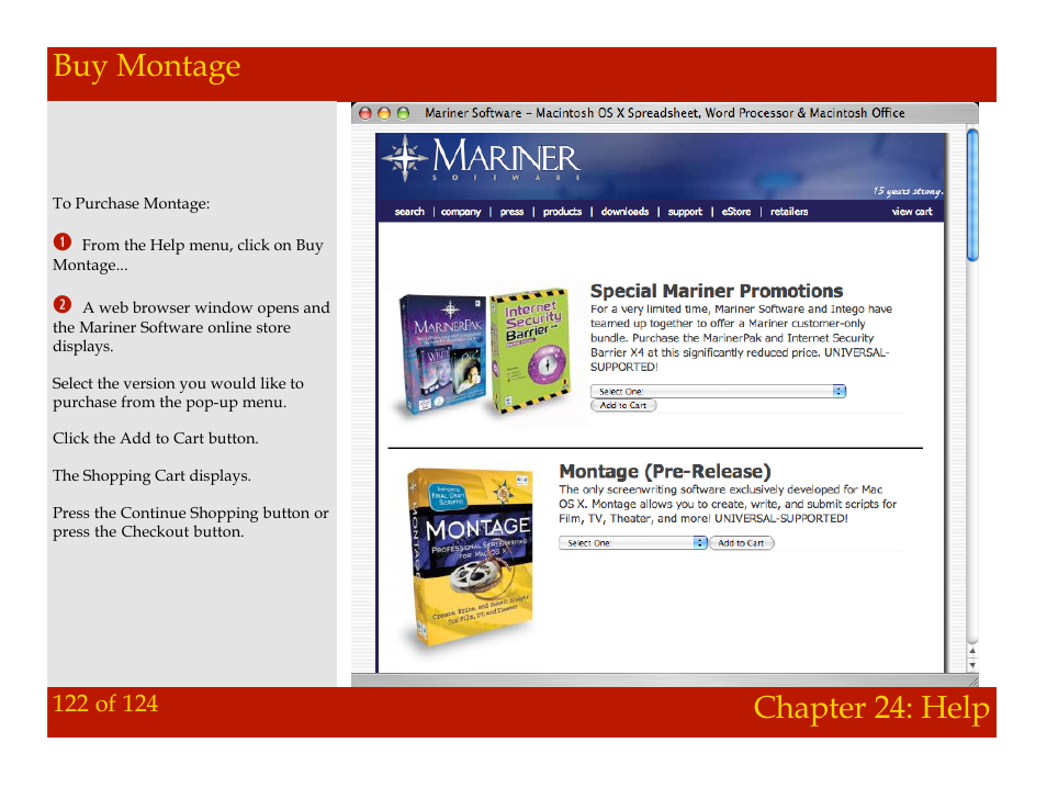 Buy montage, Chapter 24: help buy montage, Chapter 24: help | Mariner Software Montage for Mac User Manual | Page 122 / 124