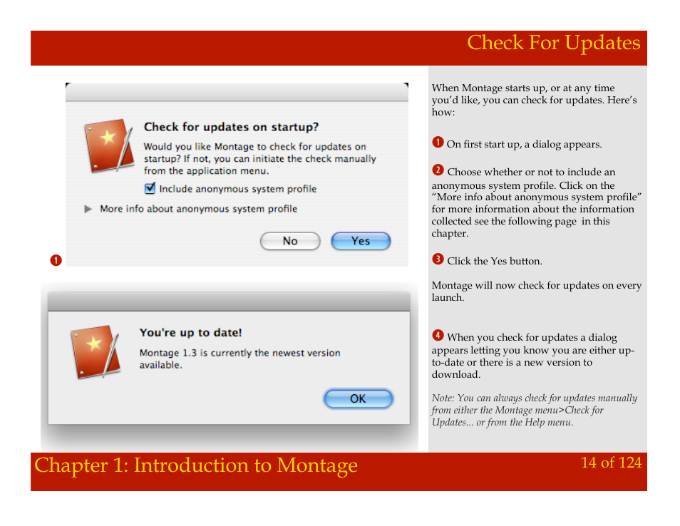 Check for updates, Chapter 1: introduction to montage | Mariner Software Montage for Mac User Manual | Page 14 / 124