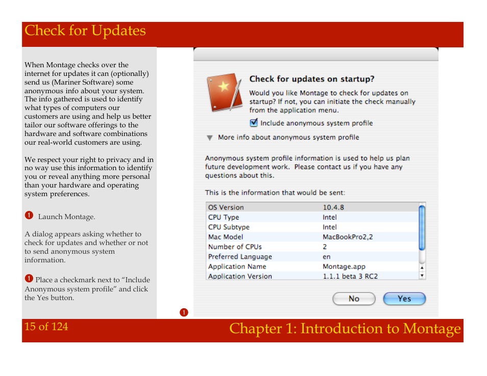 Check for updates, Chapter 1: introduction to montage | Mariner Software Montage for Mac User Manual | Page 15 / 124