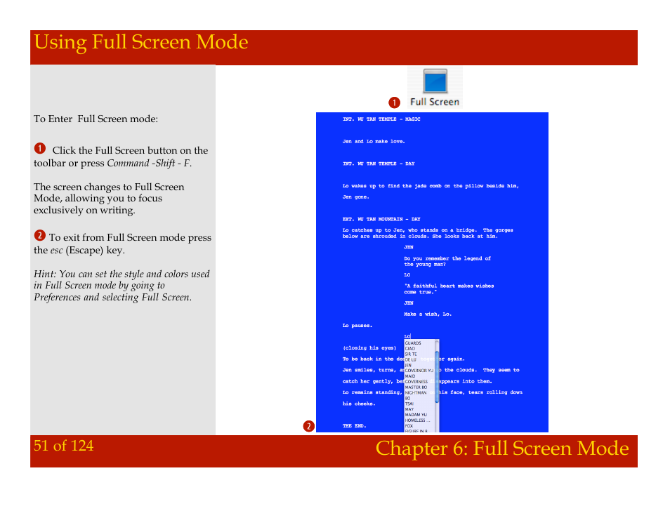 Using full screen mode, Chapter 6: full screen mode using full screen mode, Chapter 6: full screen mode | Mariner Software Montage for Mac User Manual | Page 51 / 124