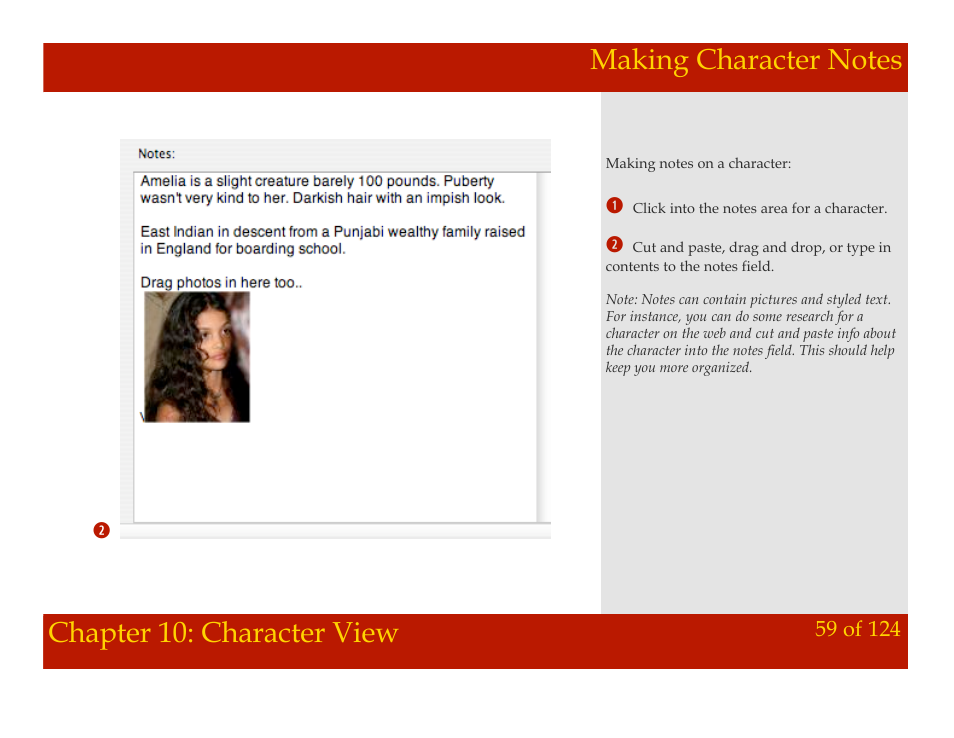 Chapter 10: character view | Mariner Software Montage for Mac User Manual | Page 59 / 124