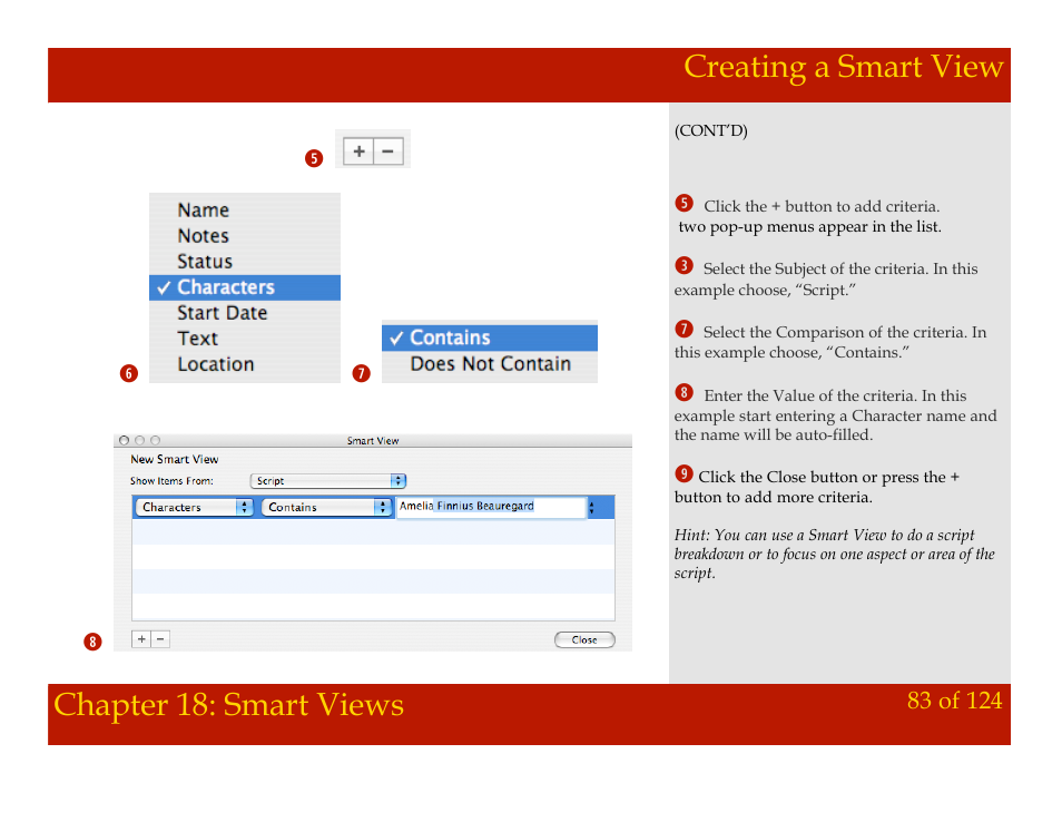Creating a smart view, Chapter 18: smart views creating a smart view, Chapter 18: smart views | Mariner Software Montage for Mac User Manual | Page 83 / 124