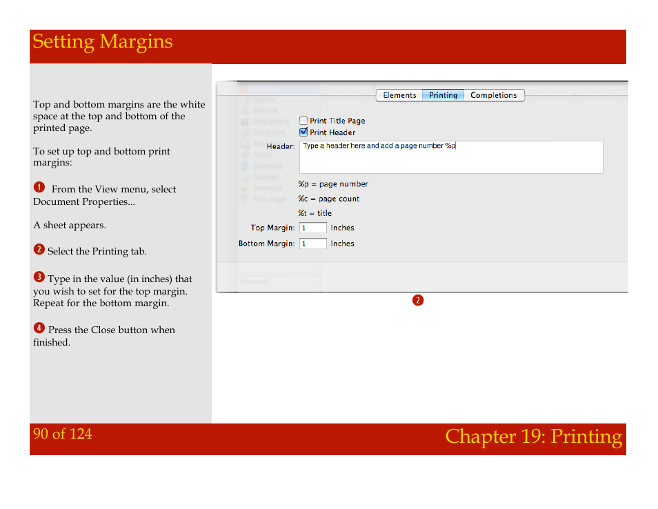 Setting margins, Chapter 19: printing setting margins, Chapter 19: printing | Mariner Software Montage for Mac User Manual | Page 90 / 124