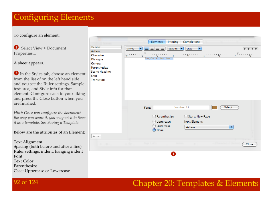 Configuring elements, Chapter 20: templates & elements | Mariner Software Montage for Mac User Manual | Page 92 / 124