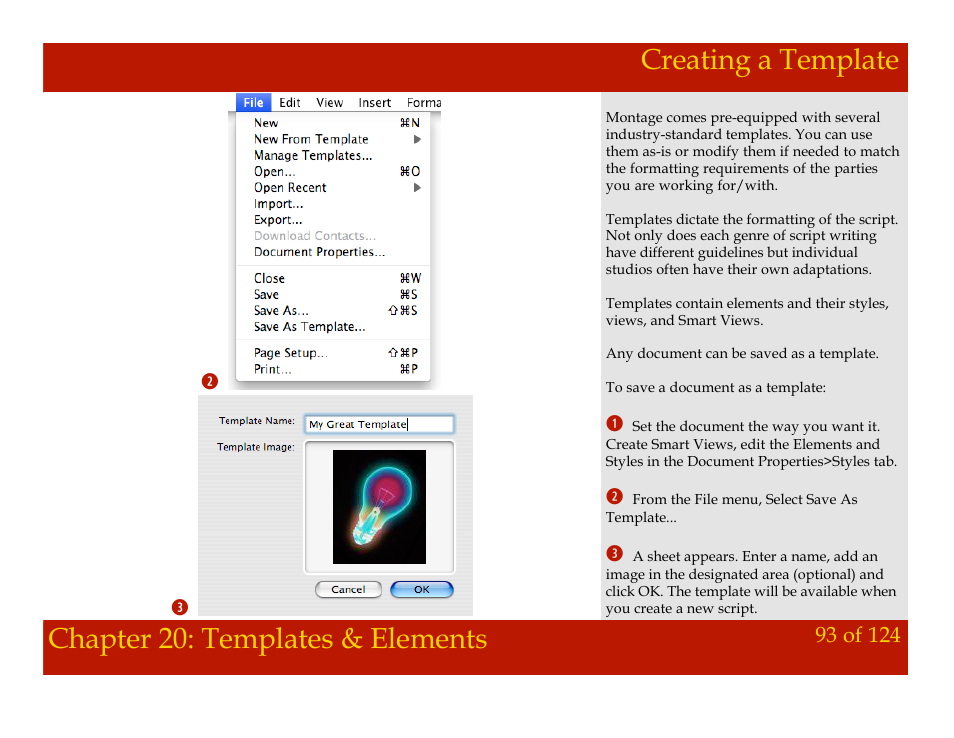 Creating a template, Chapter 20: templates & elements | Mariner Software Montage for Mac User Manual | Page 93 / 124