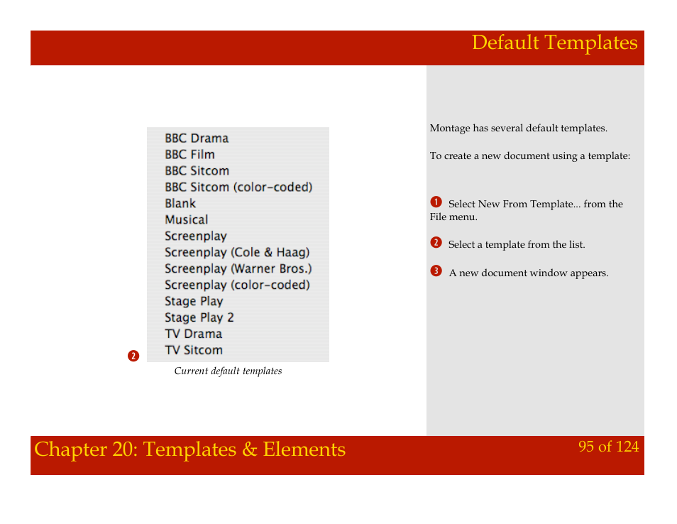 Default templates, Chapter 20: templates & elements | Mariner Software Montage for Mac User Manual | Page 95 / 124