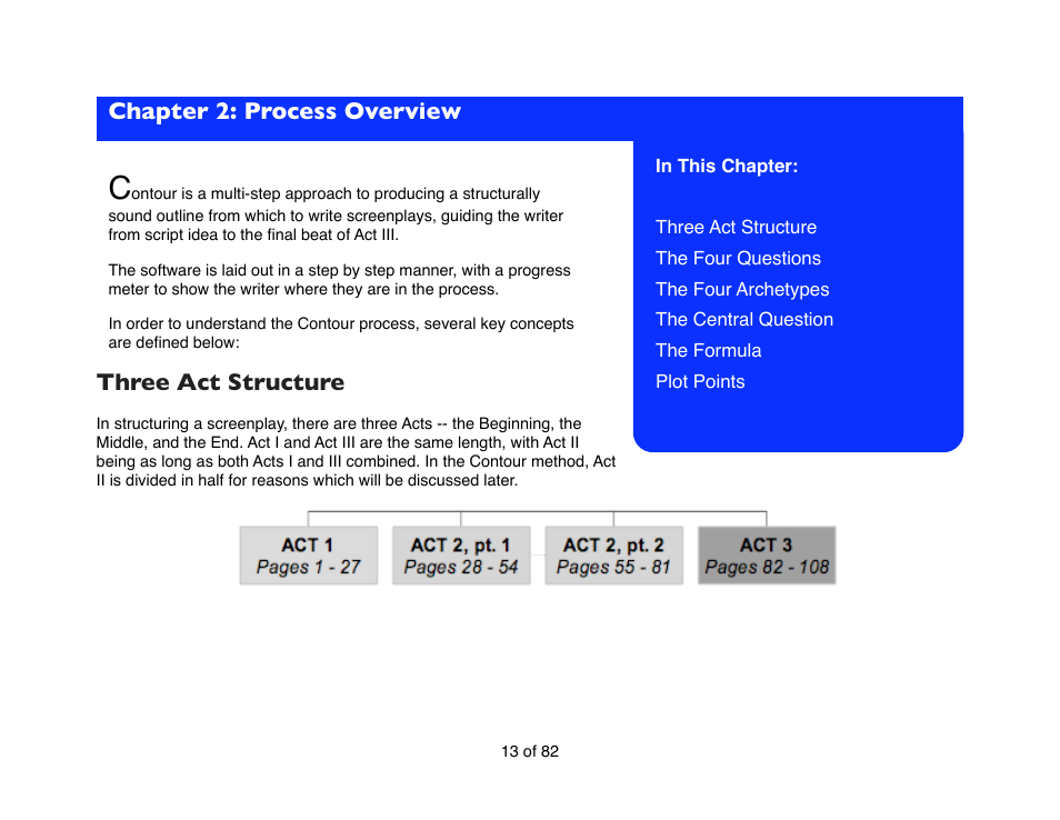 Chapter 2: process overview, Three act structure | Mariner Software Contour for Mac User Manual | Page 13 / 82