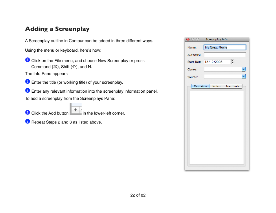 Adding a screenplay | Mariner Software Contour for Mac User Manual | Page 22 / 82