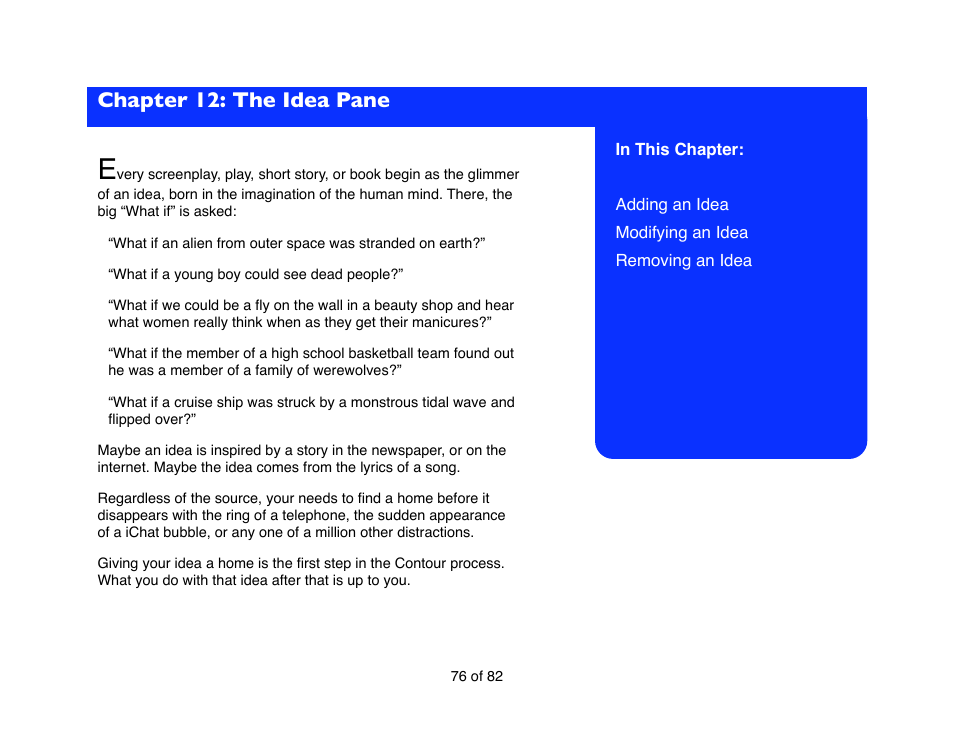 Chapter 12: the idea pane | Mariner Software Contour for Mac User Manual | Page 76 / 82