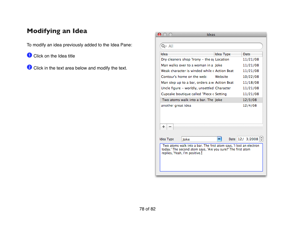 Modifying an idea | Mariner Software Contour for Mac User Manual | Page 78 / 82