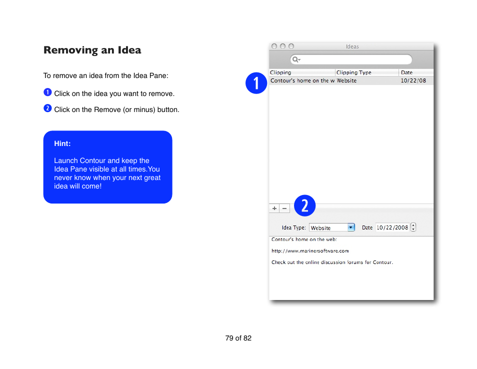 Removing an idea | Mariner Software Contour for Mac User Manual | Page 79 / 82