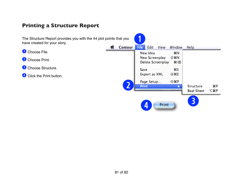 Printing a structure report | Mariner Software Contour for Mac User Manual | Page 81 / 82