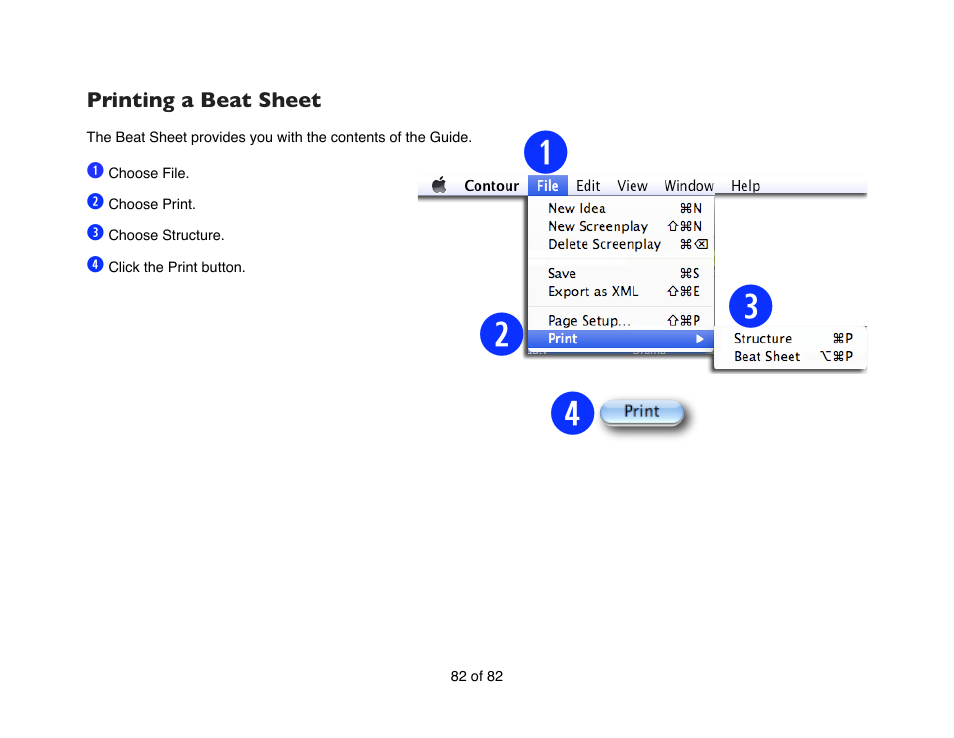 Printing a beat sheet | Mariner Software Contour for Mac User Manual | Page 82 / 82