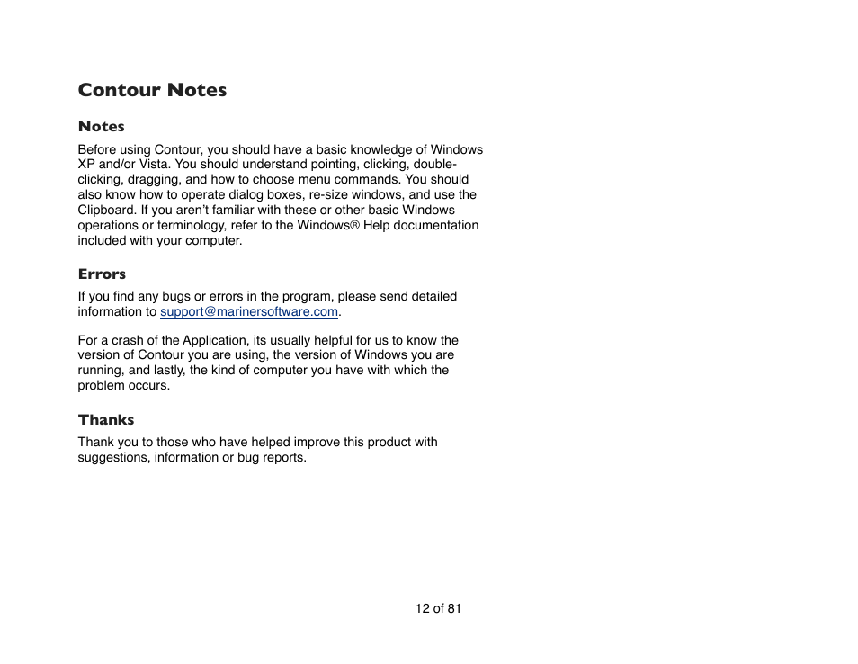 Contour notes, Notes | Mariner Software Contour for Windows User Manual | Page 12 / 81